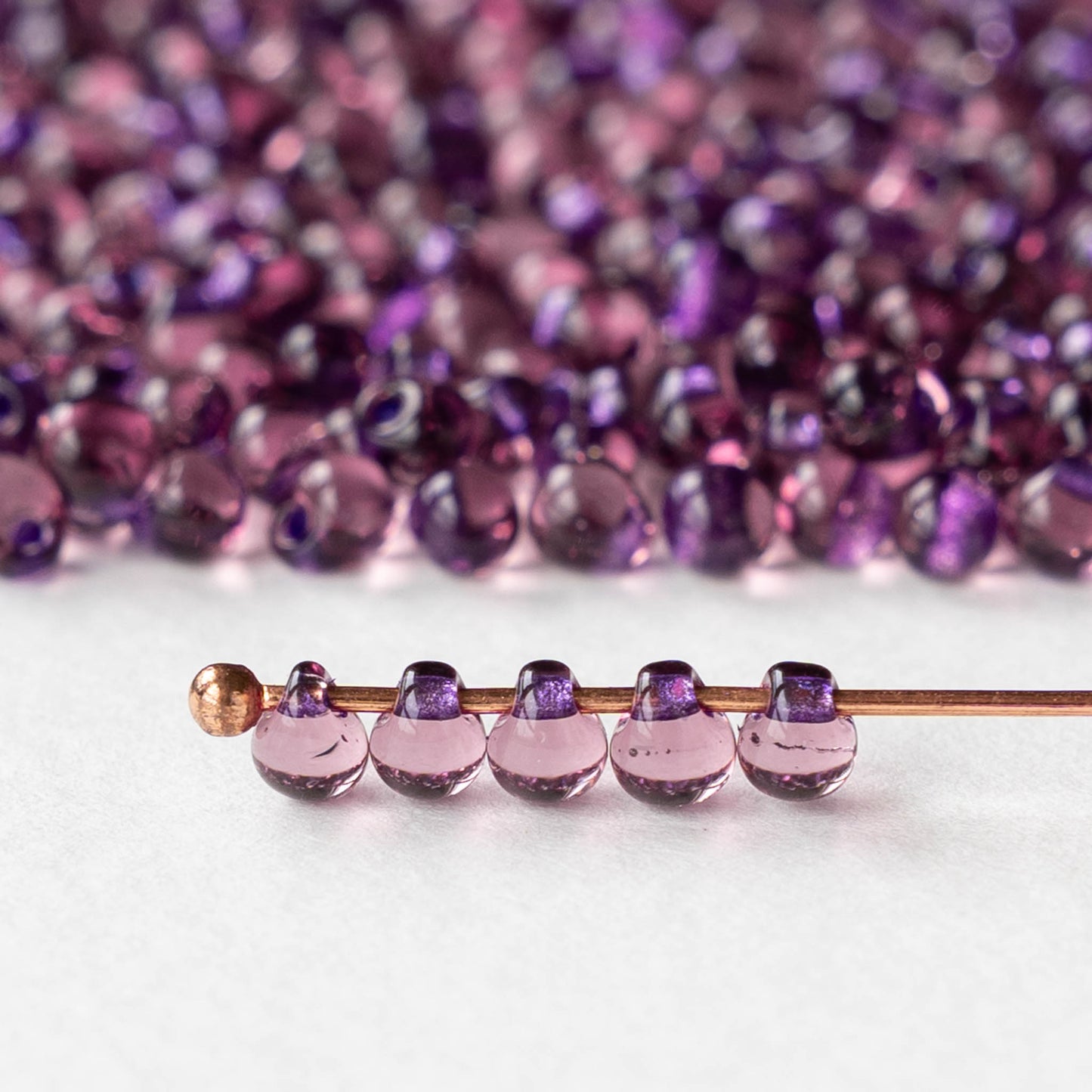 3.4mm Glass Magatama Teardrop Beads - Purple Lined Amethyst - 10 or 20 grams
