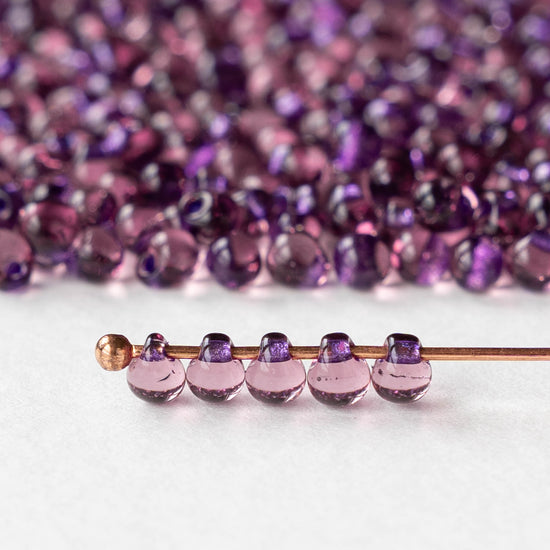 3.4mm Glass Magatama Teardrop Beads - Purple Lined Amethyst - 10 or 20 grams