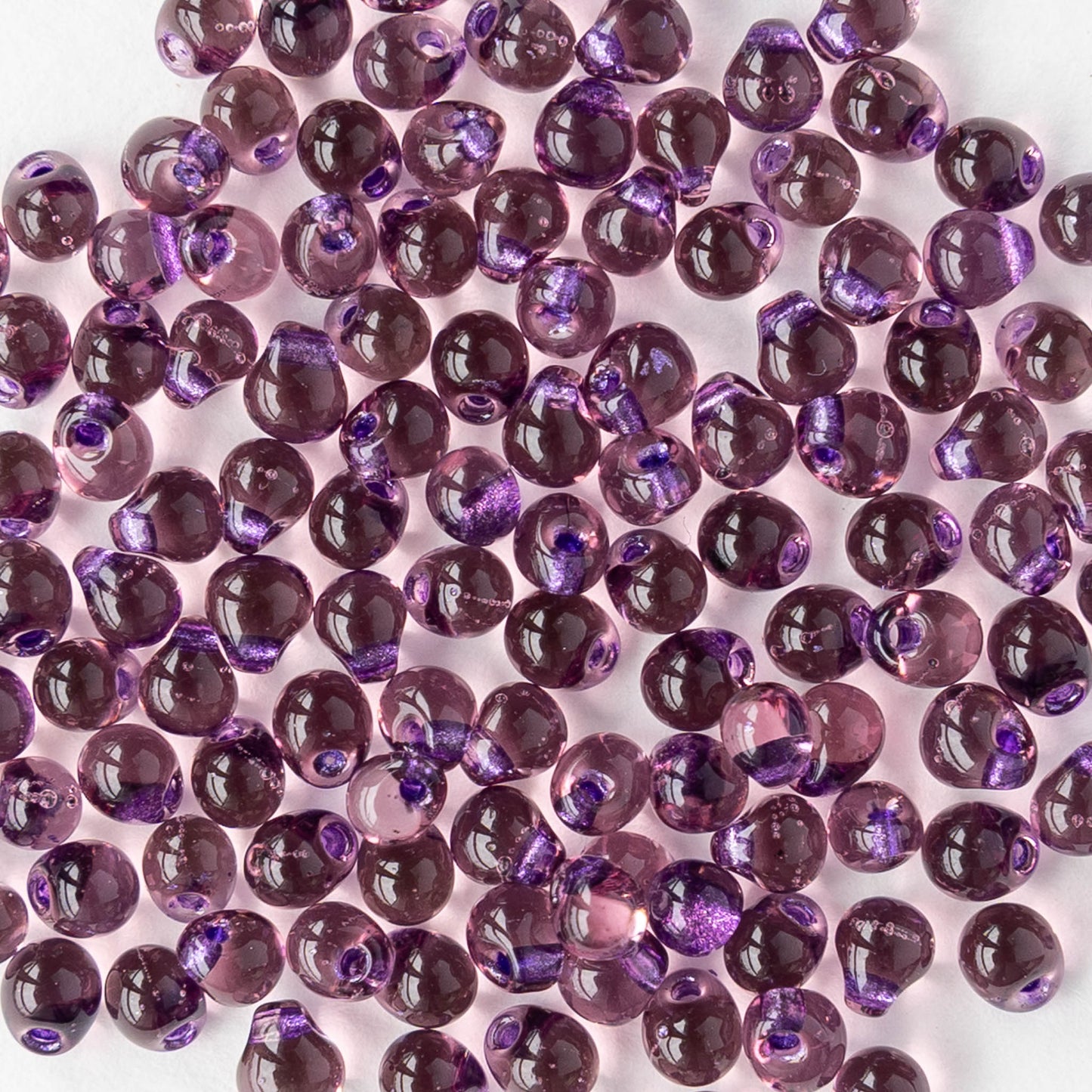 3.4mm Glass Magatama Teardrop Beads - Purple Lined Amethyst - 10 or 20 grams