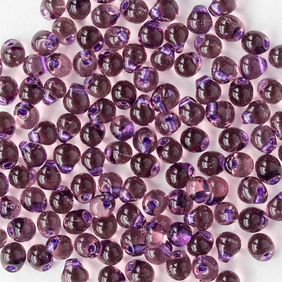 3.4mm Glass Magatama Teardrop Beads - Purple Lined Amethyst - 10 or 20 grams