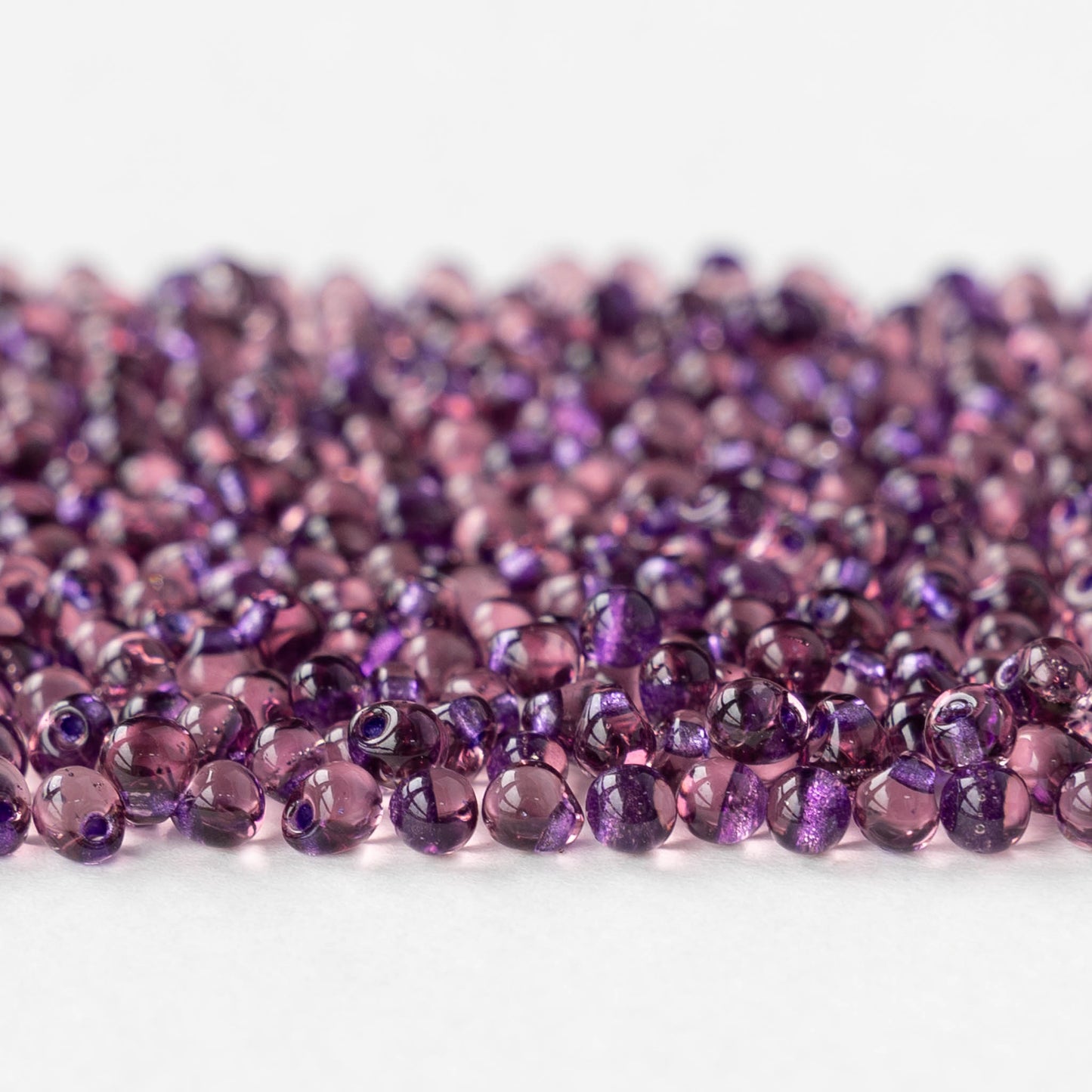 3.4mm Glass Magatama Teardrop Beads - Purple Lined Amethyst - 10 or 20 grams