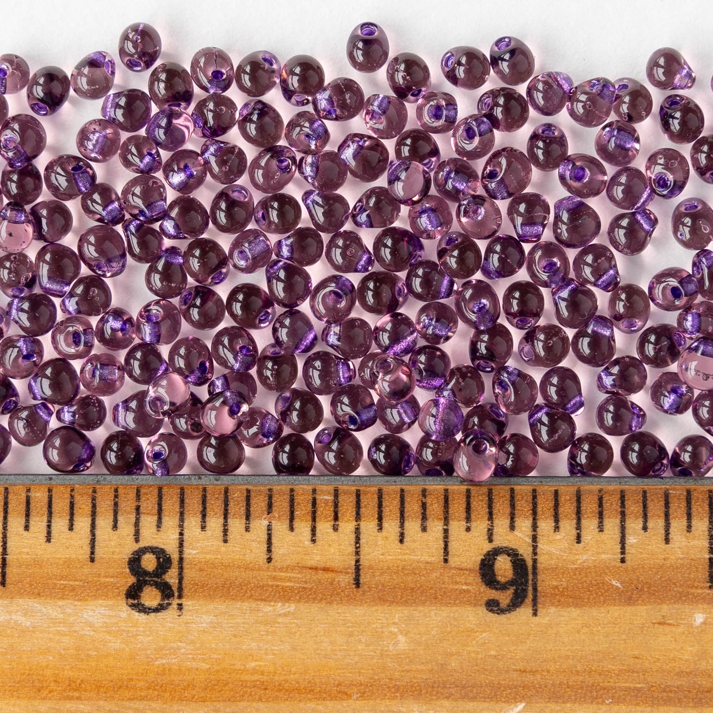 3.4mm Glass Magatama Teardrop Beads - Purple Lined Amethyst - 10 or 20 grams