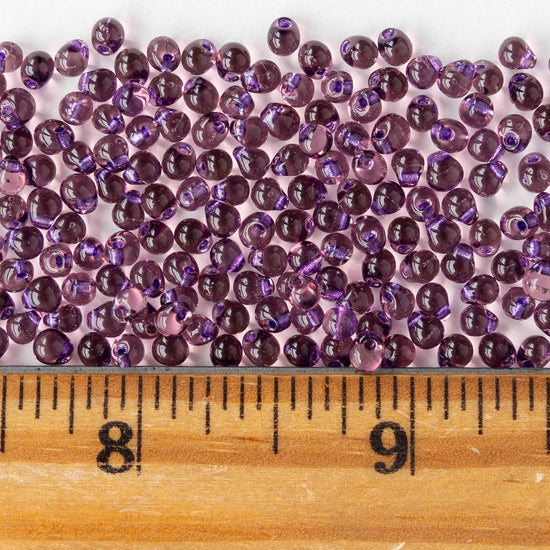 3.4mm Glass Magatama Teardrop Beads - Purple Lined Amethyst - 10 or 20 grams