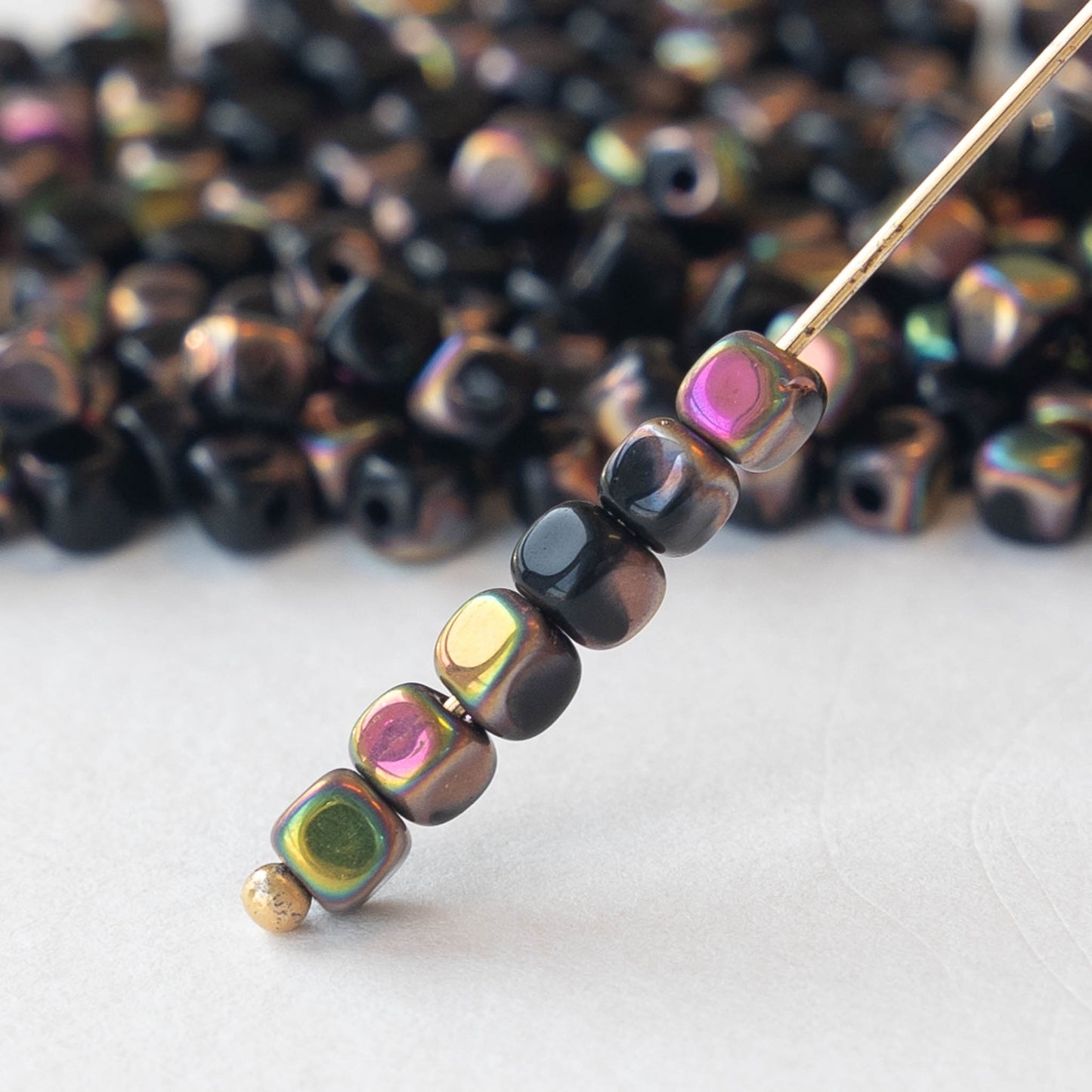 3.5mm Glass Cube Beads - Blck with a Marea Coat - 100 beads