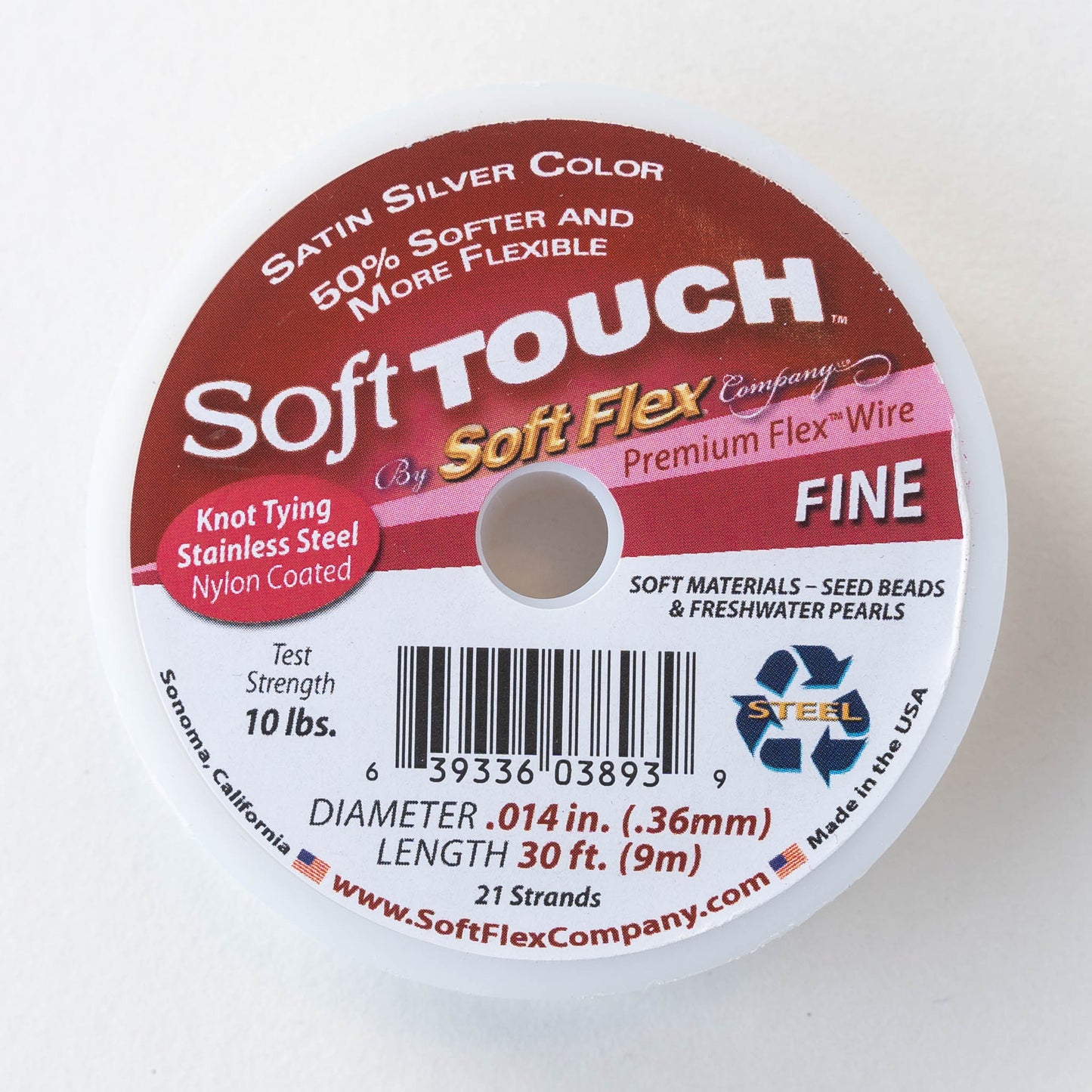 Soft Flex Beading Wire - .014 - Fine - Satin Silver Color - 30 Feet