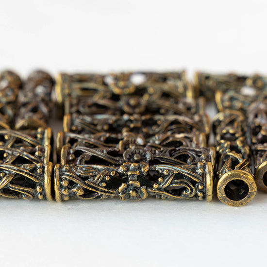 30mm Mykonos Metal Tube Slider Beads - Antiqued Brass - 2 pieces