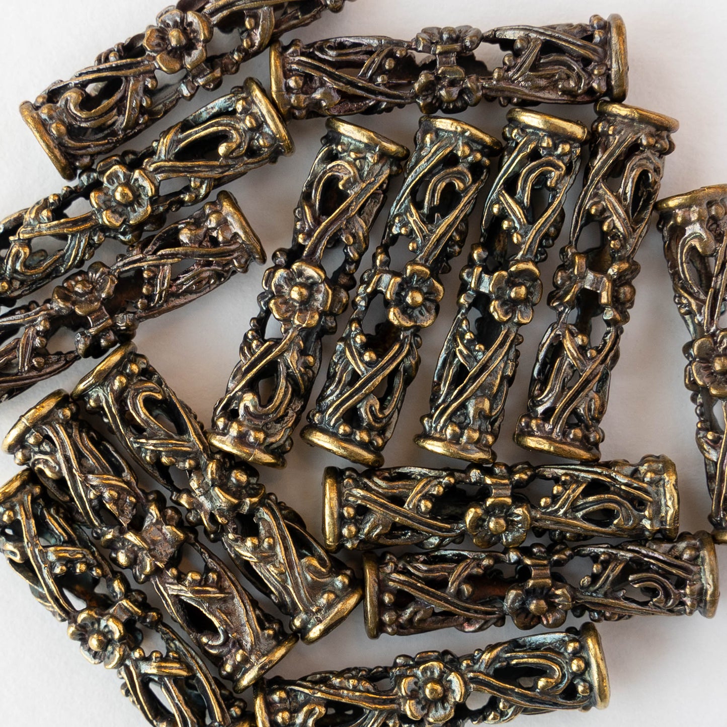 30mm Mykonos Metal Tube Slider Beads - Antiqued Brass - 2 pieces