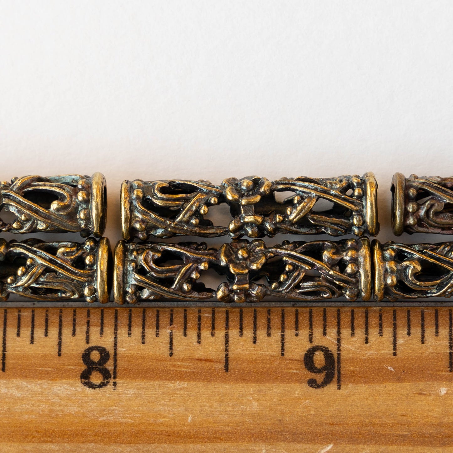 30mm Mykonos Metal Tube Slider Beads - Antiqued Brass - 2 pieces