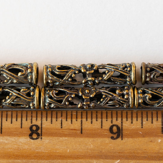 30mm Mykonos Metal Tube Slider Beads - Antiqued Brass - 2 pieces