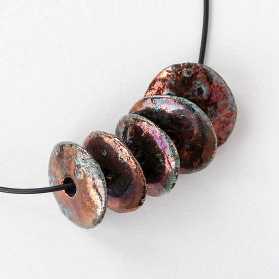30mm Ceramic Raku Disk Beads - Iridescent Copper Patina - 1, 2, or 4 beads