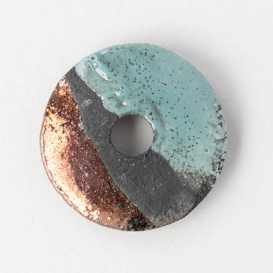 30mm Ceramic Raku Disk Beads - Blue - 1, 2, or 4 beads