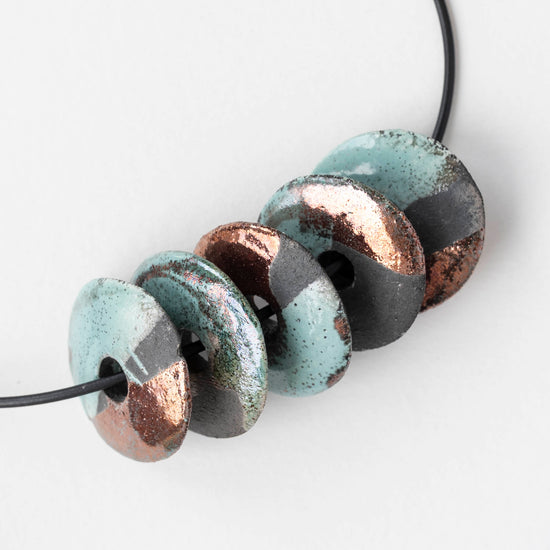 30mm Ceramic Raku Disk Beads - Blue - 1, 2, or 4 beads