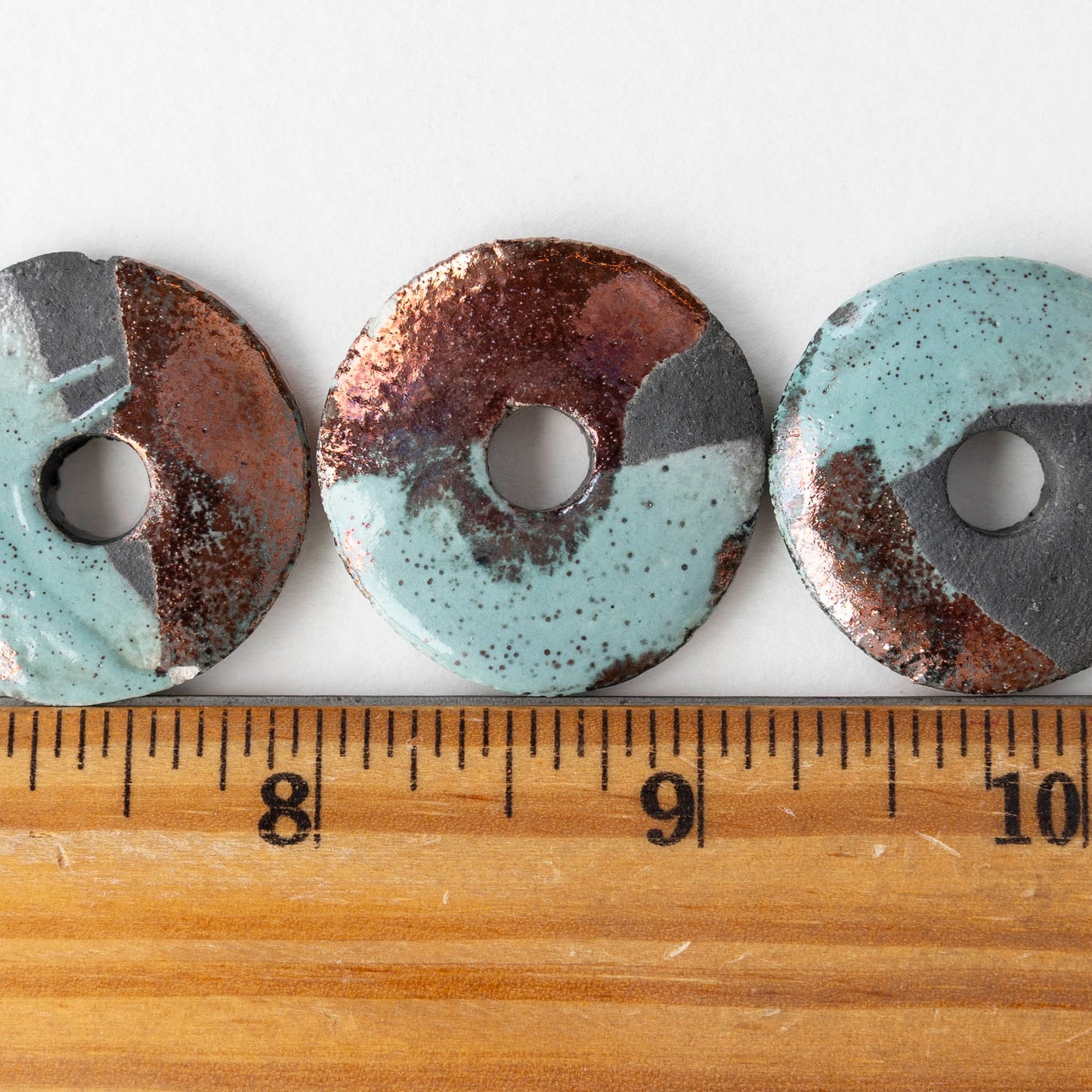 30mm Ceramic Raku Disk Beads - Blue - 1, 2, or 4 beads