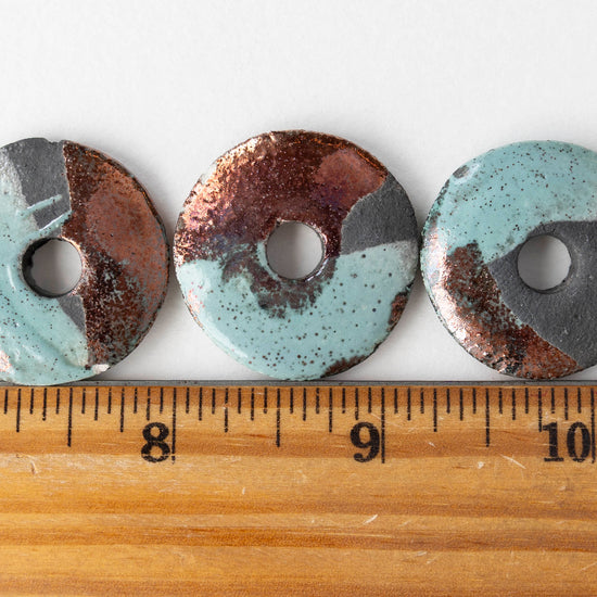 30mm Ceramic Raku Disk Beads - Blue - 1, 2, or 4 beads