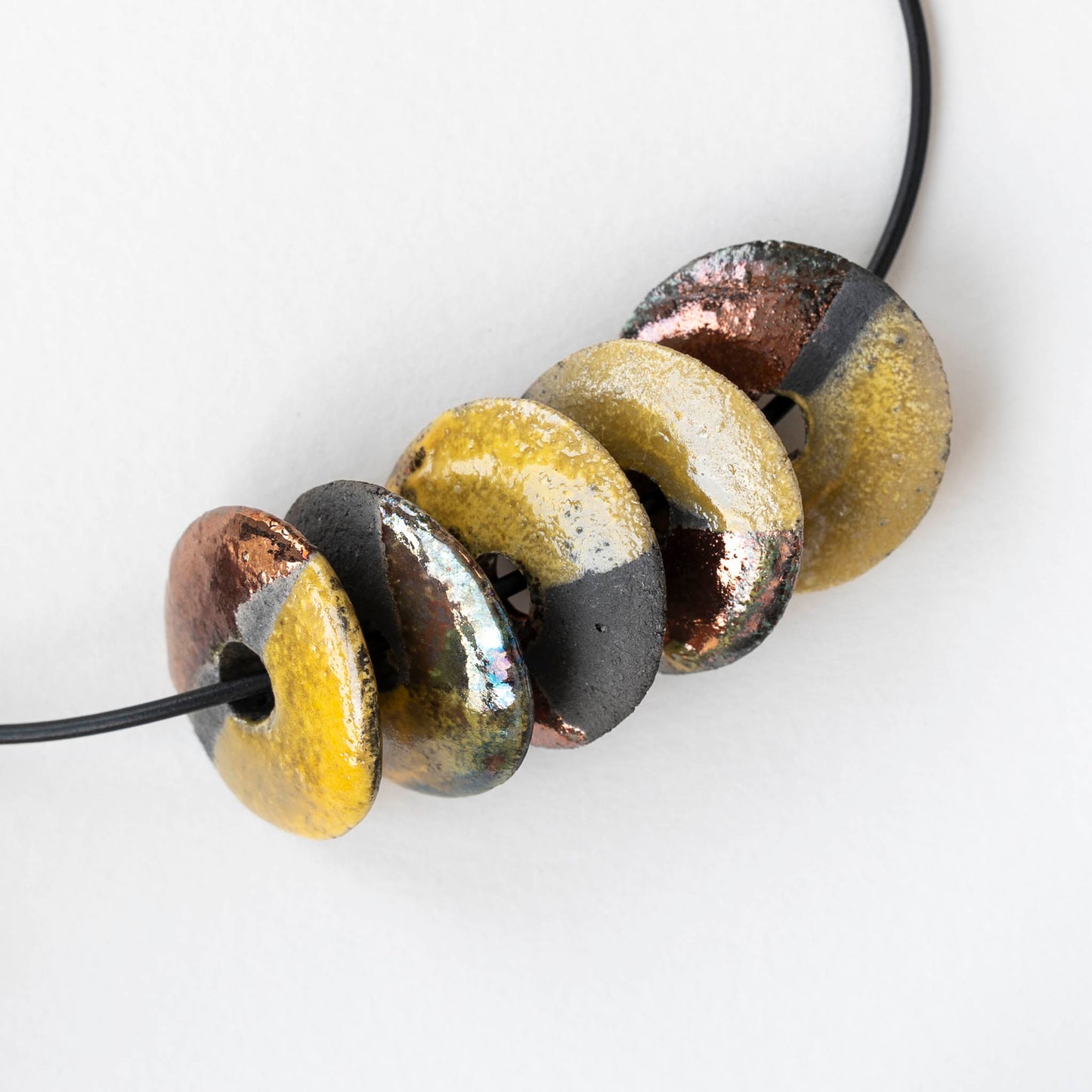 30mm Ceramic Raku Disk Beads - Yellow - 1, 2, or 4 beads