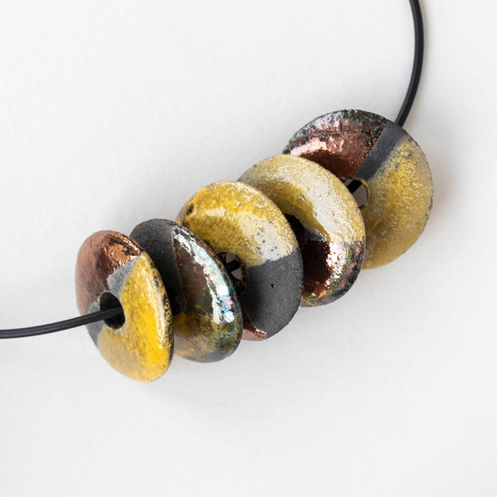 30mm Ceramic Raku Disk Beads - Yellow - 1, 2, or 4 beads