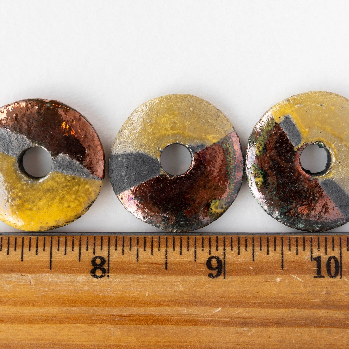 30mm Ceramic Raku Disk Beads - Yellow - 1, 2, or 4 beads