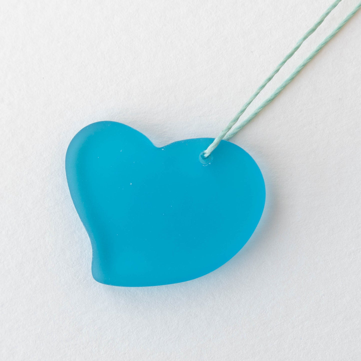 30mm Frosted Glass Hearts - Aqua Blue - 2 Beads