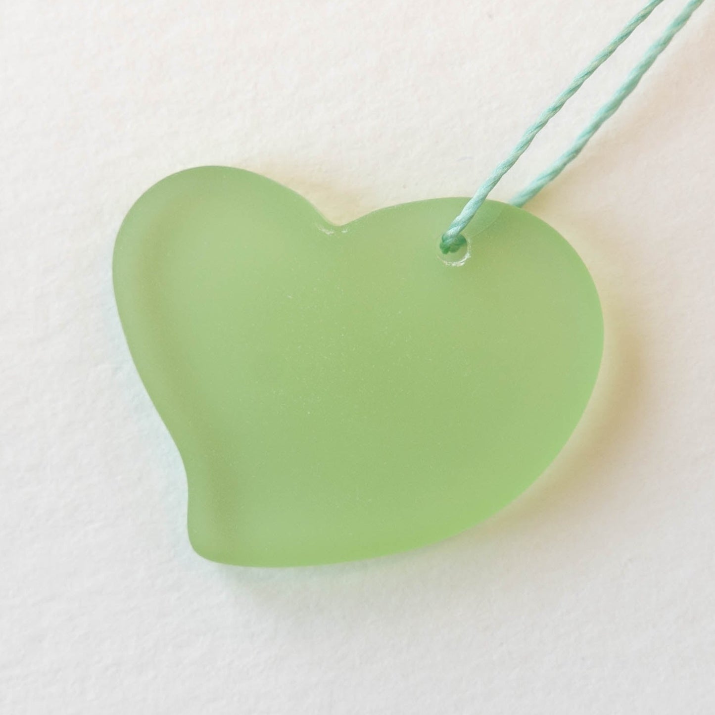 30mm Frosted Glass Hearts - Peridot Green - 2 Beads