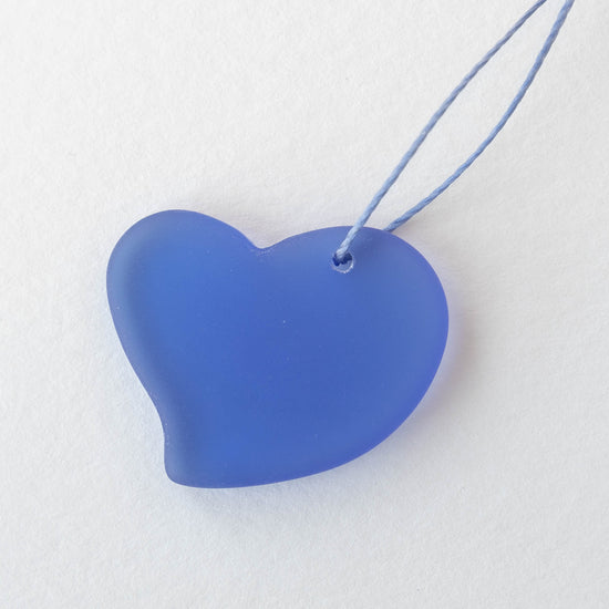 Load image into Gallery viewer, 30mm Frosted Glass Hearts -  Sapphire Blue - 2 Beads
