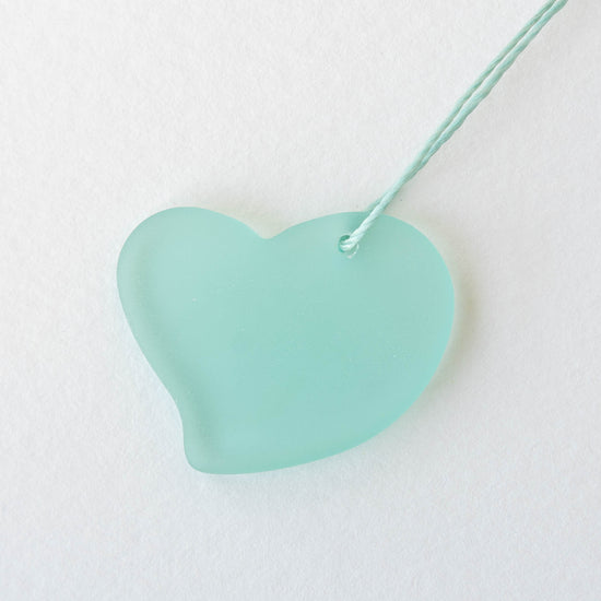 30mm Frosted Glass Hearts - Seafoam Green - 2 Beads