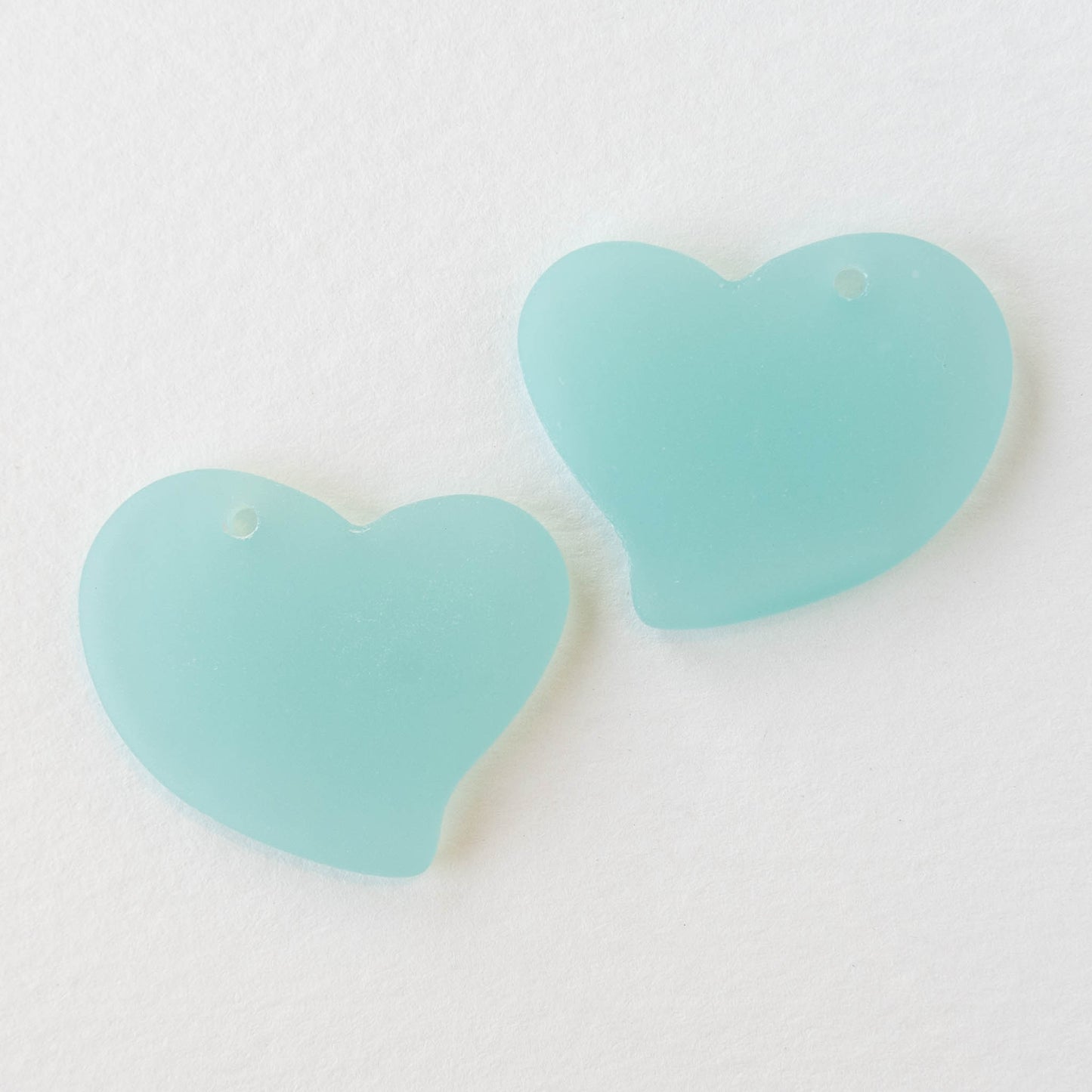 30mm Frosted Glass Hearts - Opaque Seafoam - 2 Beads
