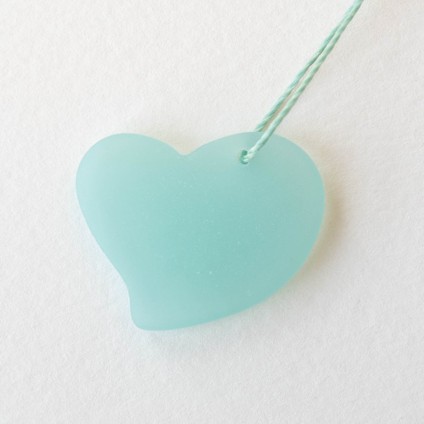 30mm Frosted Glass Hearts - Opaque Seafoam - 2 Beads