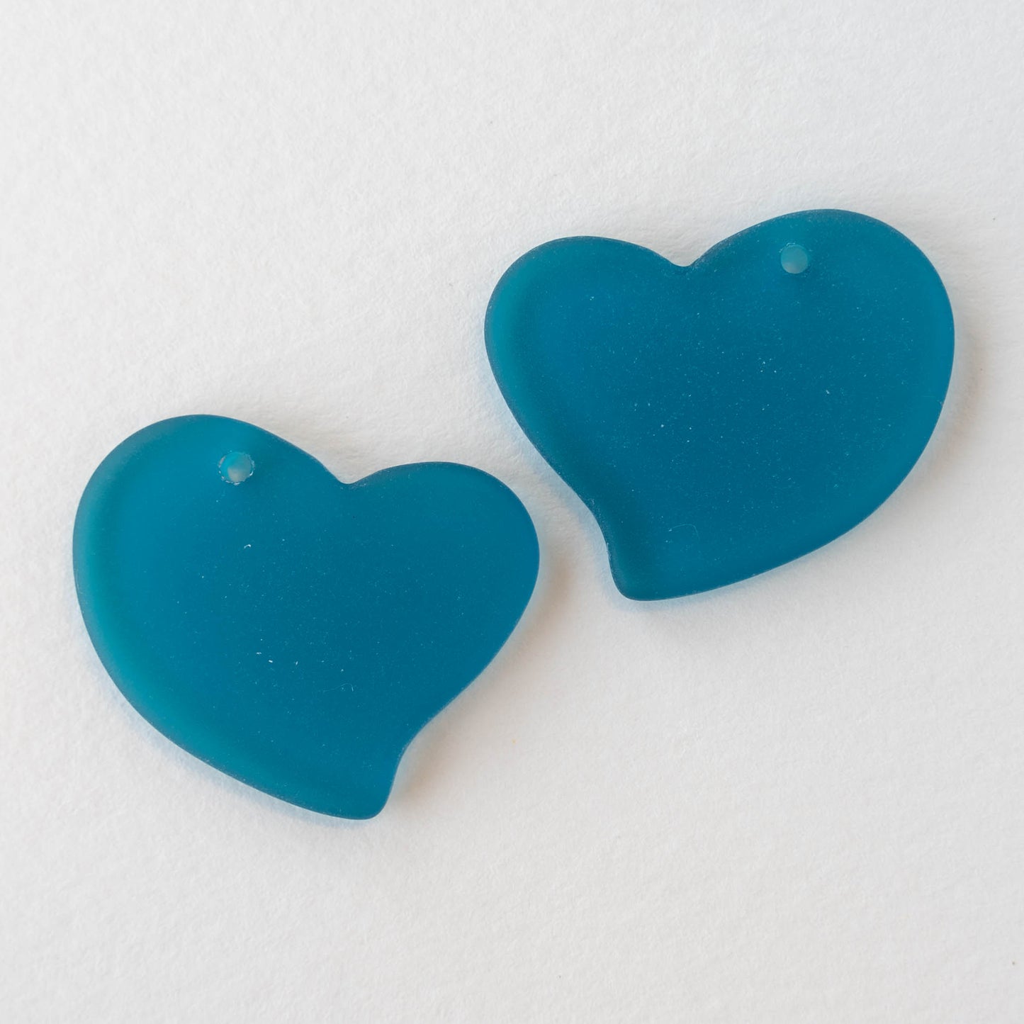 30mm Frosted Glass Hearts - Teal - 2 Beads