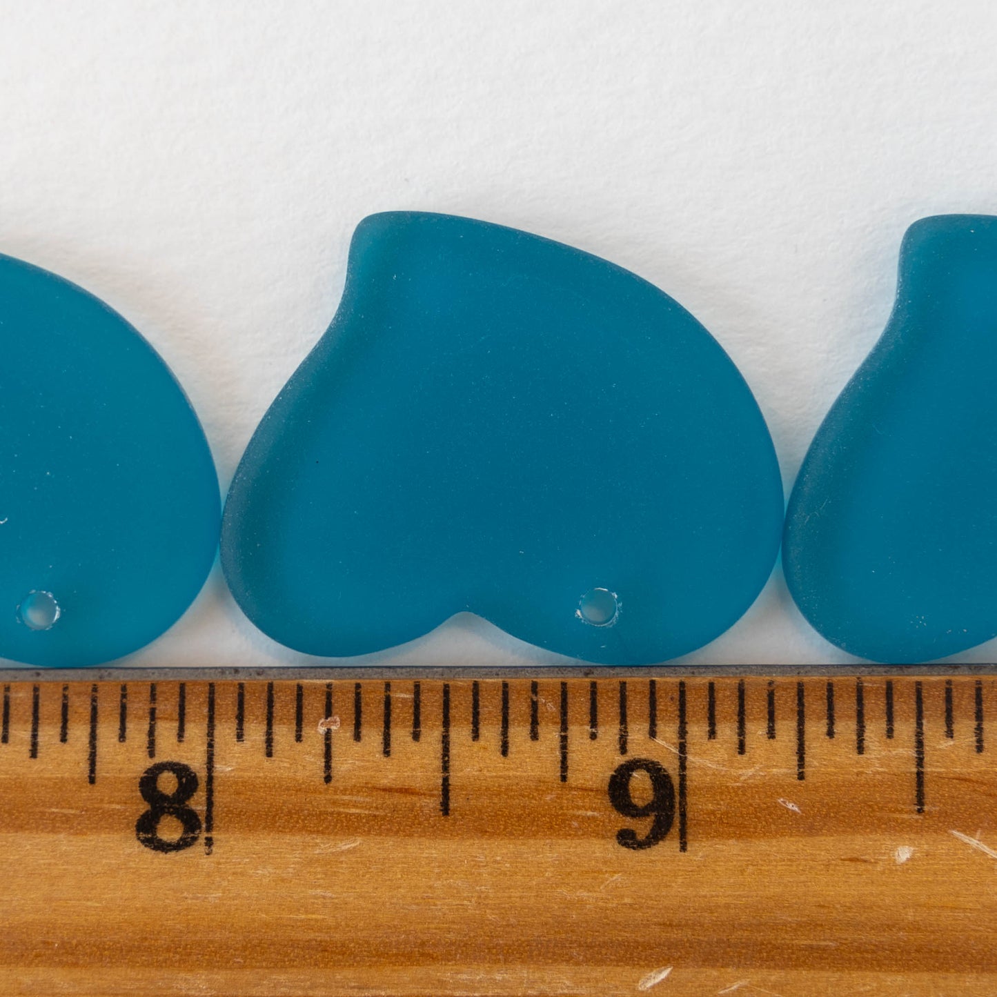 30mm Frosted Glass Hearts - Teal - 2 Beads