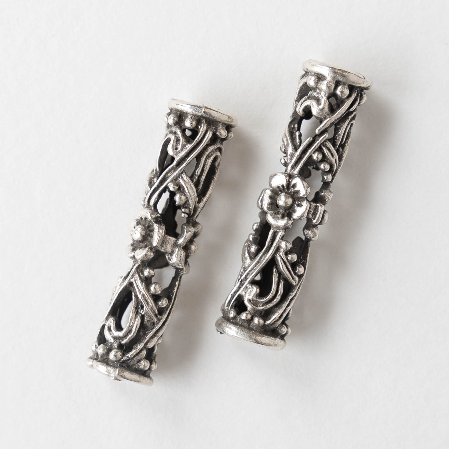 30mm Mykonos Metal Tube Slider Beads - Antiqued Silver - 2 pieces