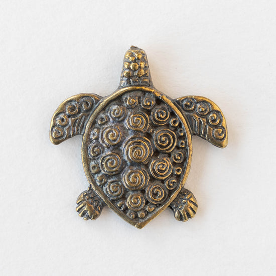 30mm Mykonos Metal Sea Turtle Pendant - Brass - Choose Amount