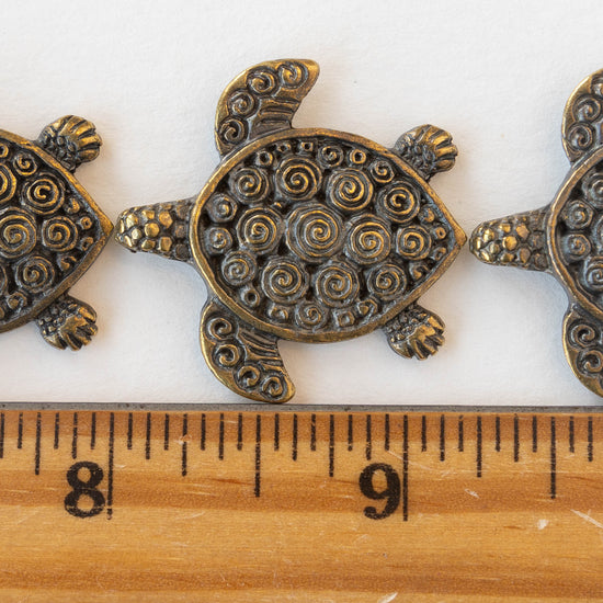 30mm Mykonos Metal Sea Turtle Pendant - Brass - Choose Amount