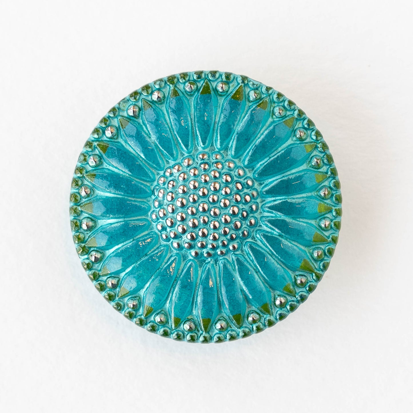 31mm Sunflower Buttons - Aqua with Silver  - 1 Button