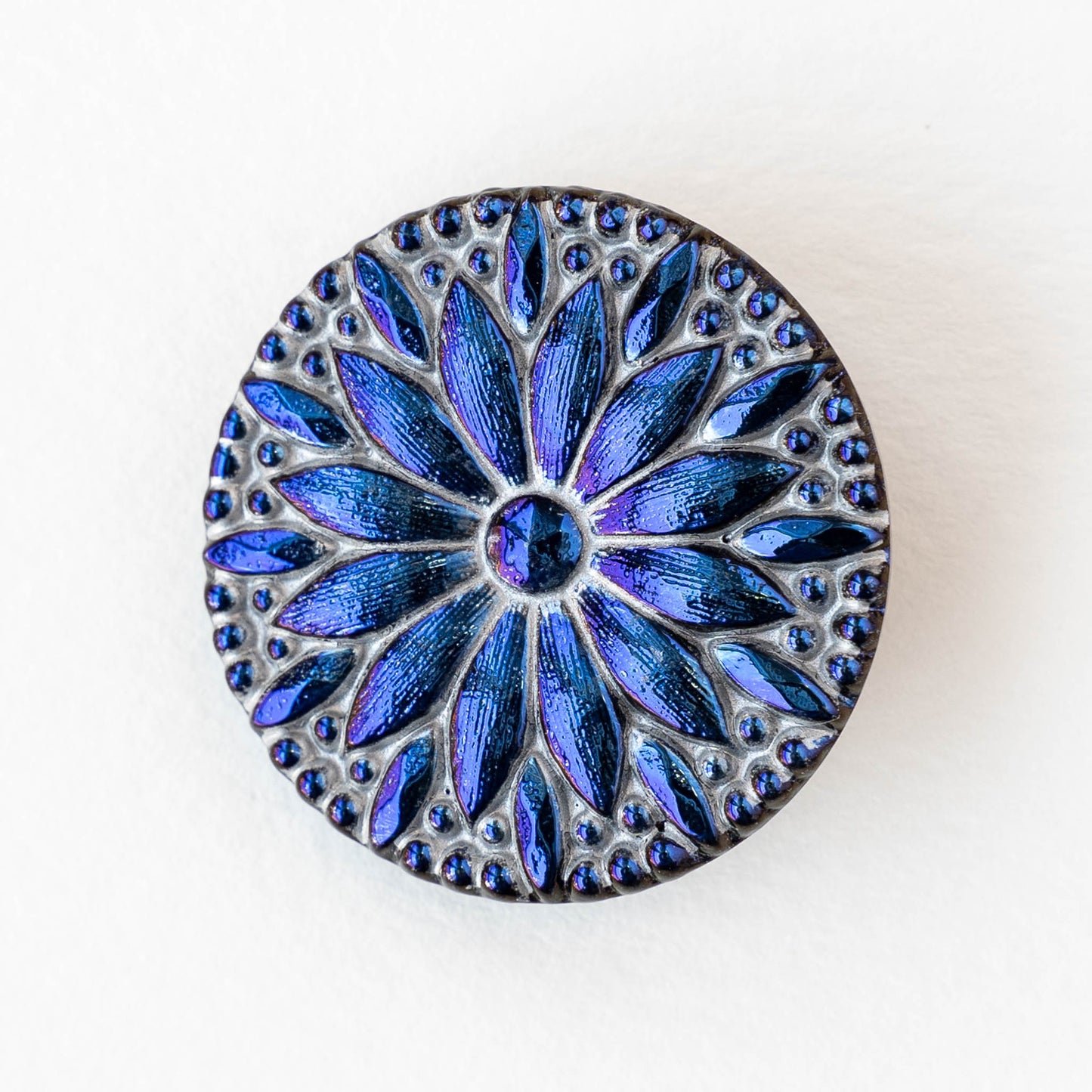 31mm Sunflower Buttons - Iridescent Blue and Black  - 1 Button