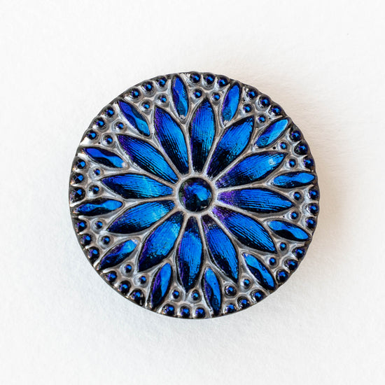 31mm Sunflower Buttons - Iridescent Blue and Black  - 1 Button