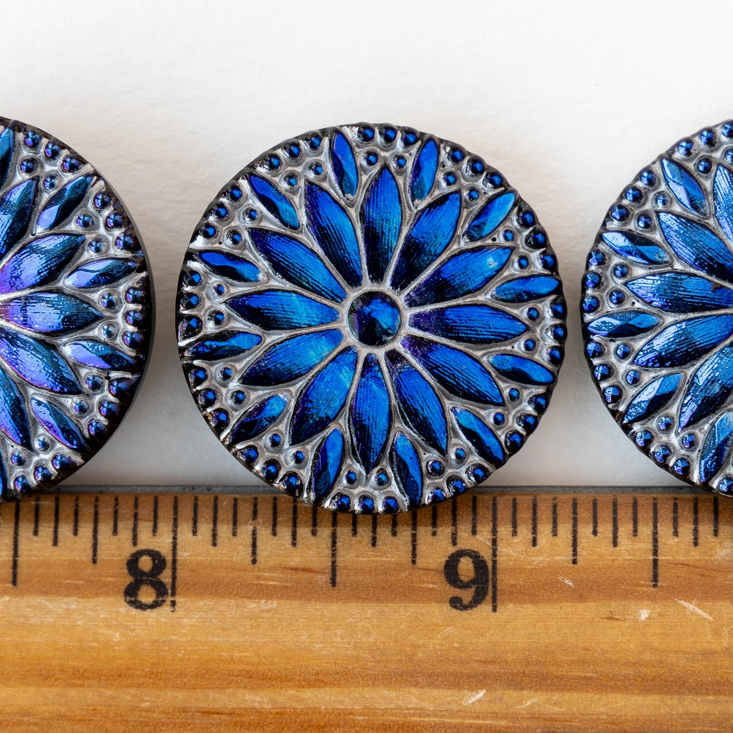 31mm Sunflower Buttons - Iridescent Blue and Black  - 1 Button