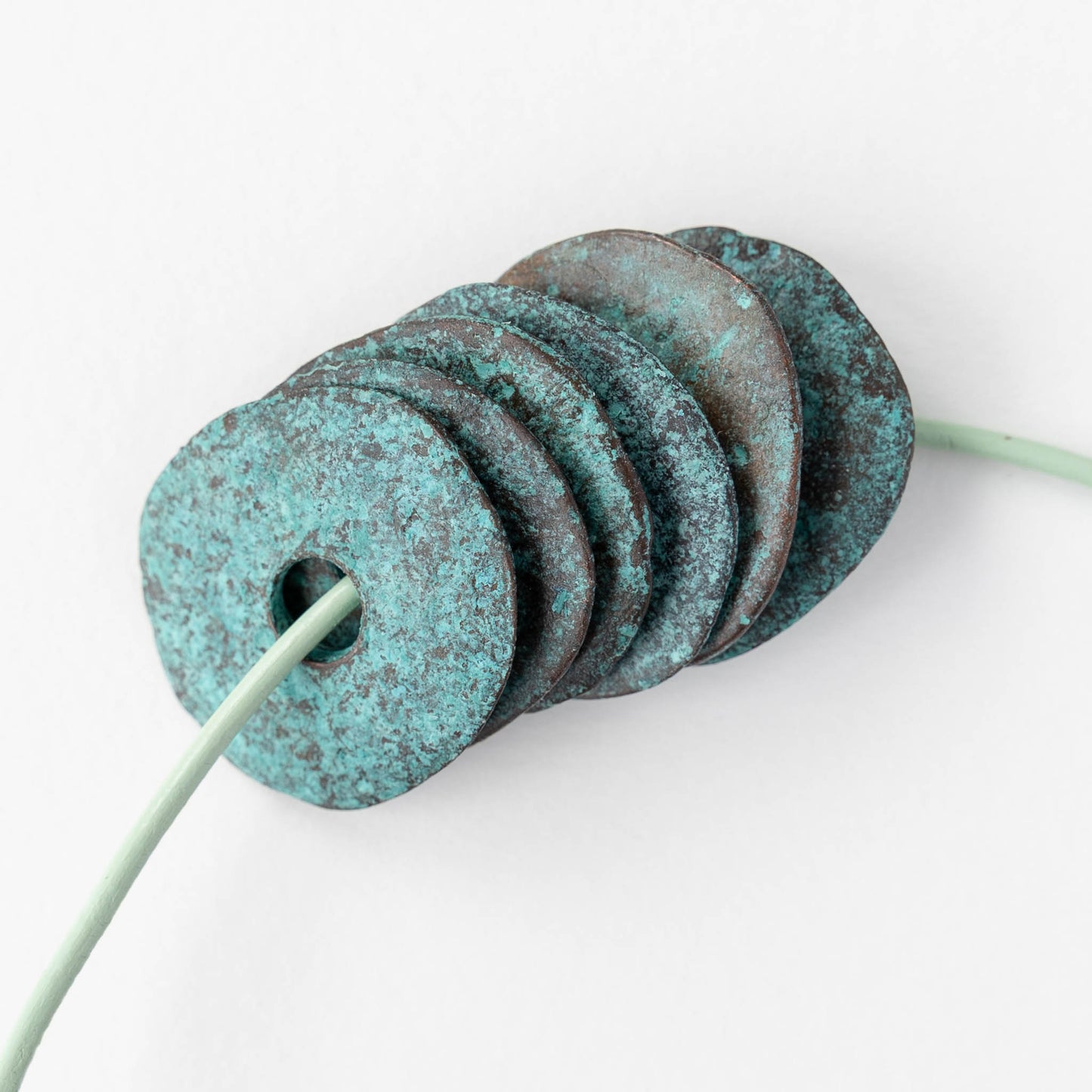 31mm Disk Beads - Green Patina - 1,4, or 10 disks