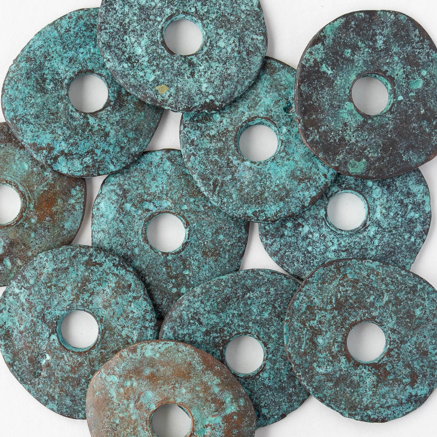 31mm Disk Beads - Green Patina - 1,4, or 10 disks