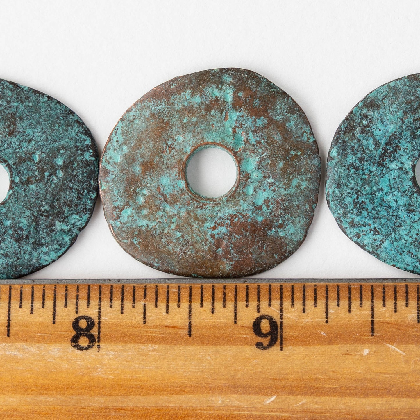 31mm Disk Beads - Green Patina - 1,4, or 10 disks
