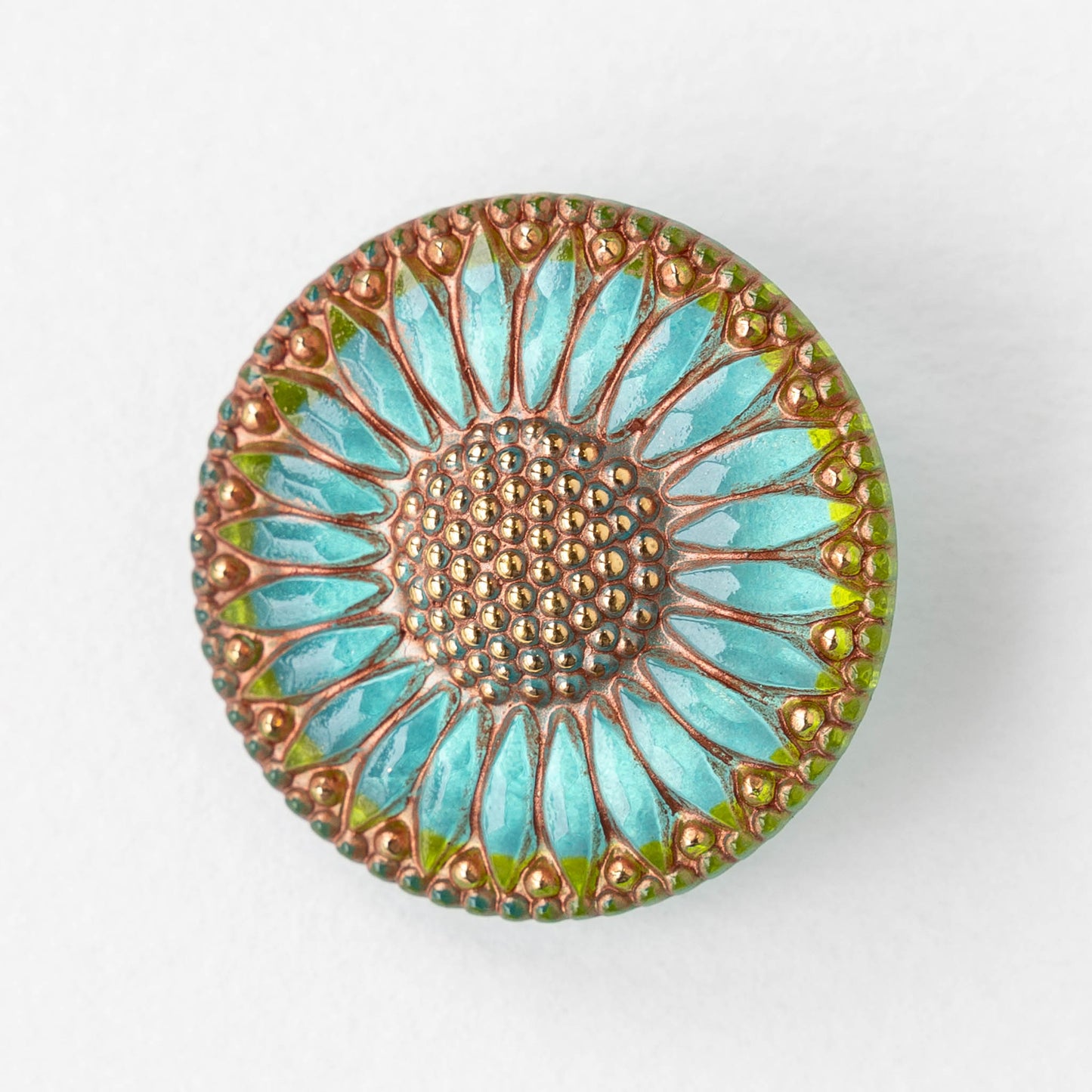 32mm Sunflower Buttons - Aqua with Copper and Gold  - 1 Button