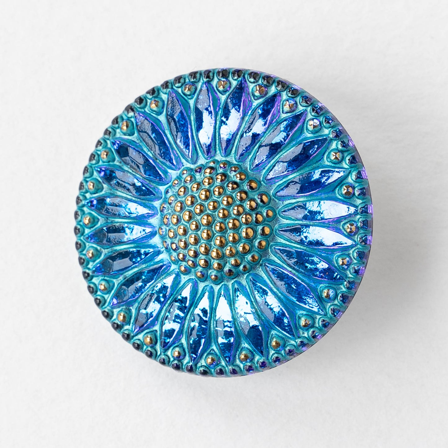 32mm Sunflower Buttons - Azure Blue with Gold  - 1 Button