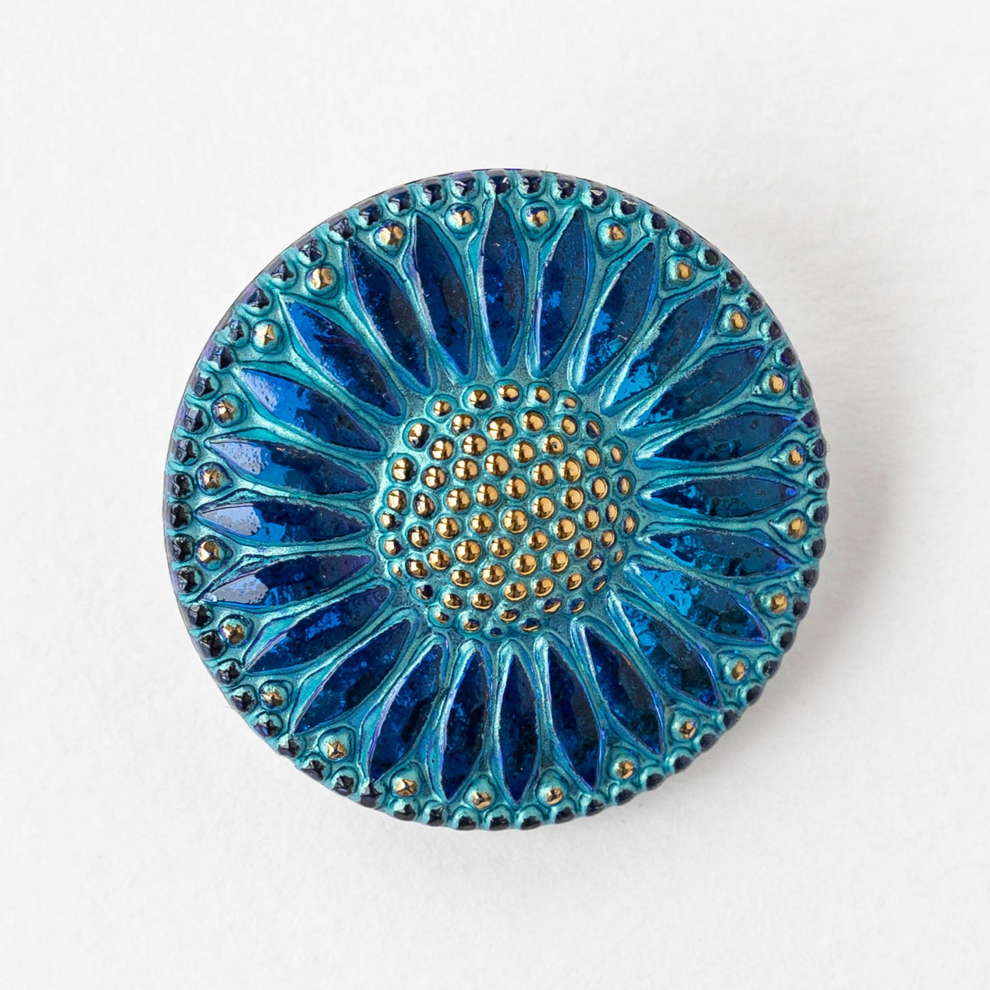 32mm Sunflower Buttons - Azure Blue with Gold  - 1 Button