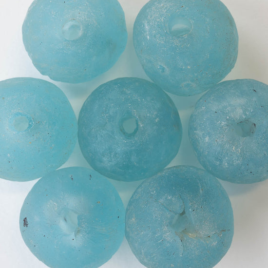 Round Ghana Glass Beads - 33mm - Light Blue - 4 beads