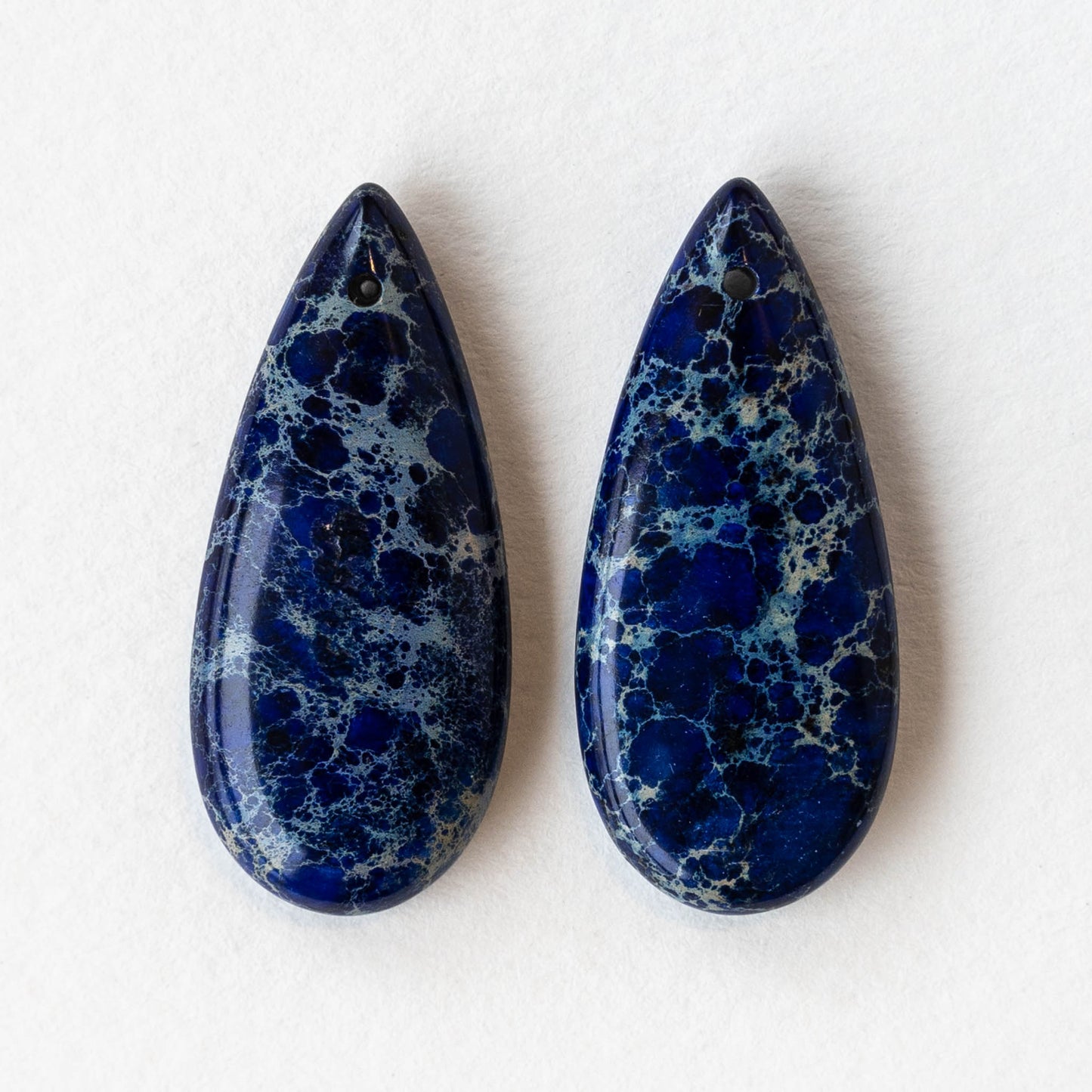 13x35mm Impression Jasper Teardrops - Blue - 2 Beads