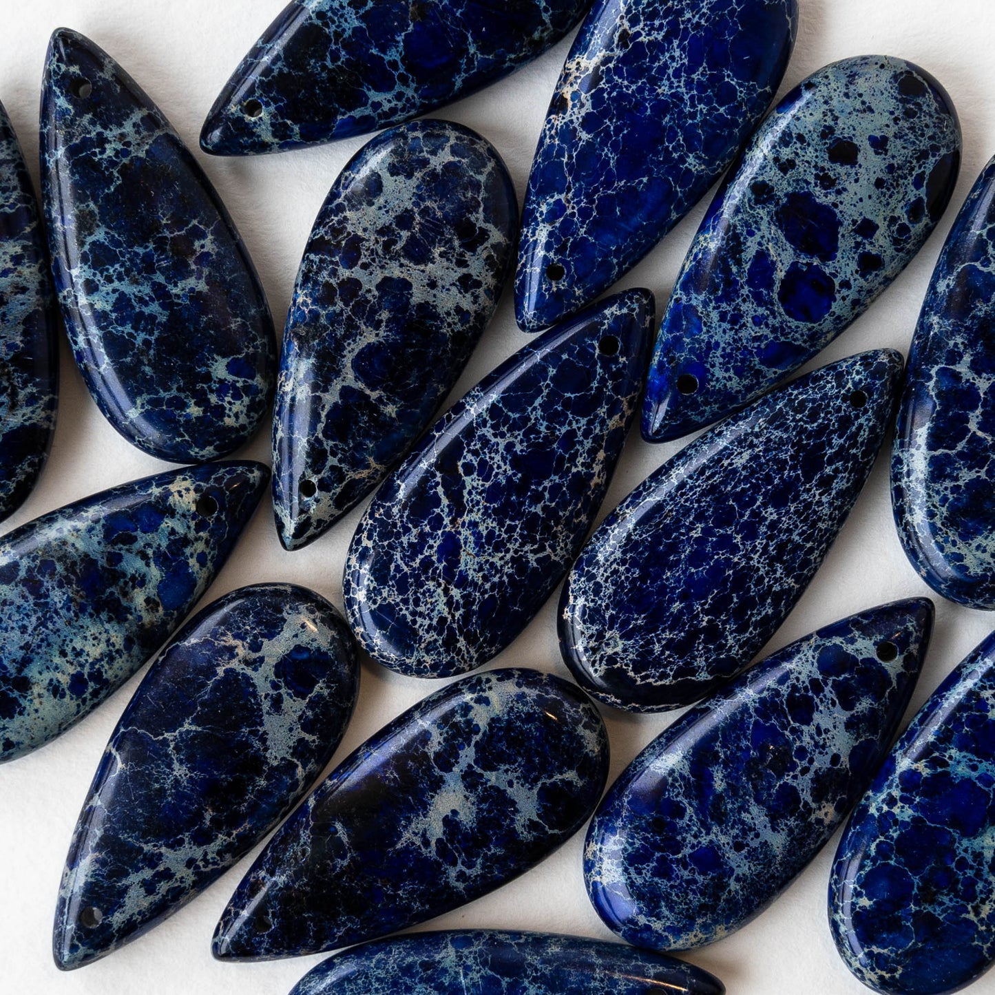 13x35mm Impression Jasper Teardrops - Blue - 2 Beads