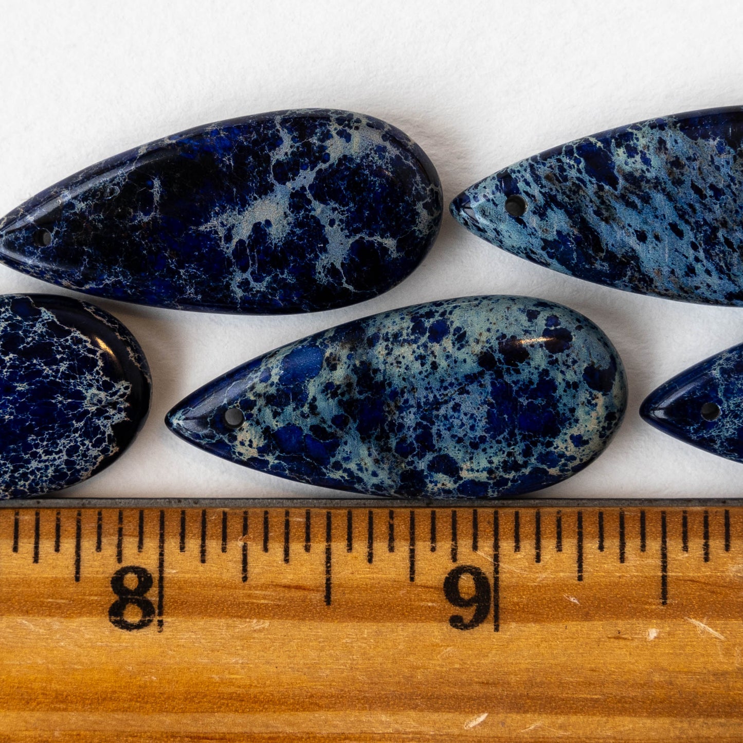 13x35mm Impression Jasper Teardrops - Blue - 2 Beads