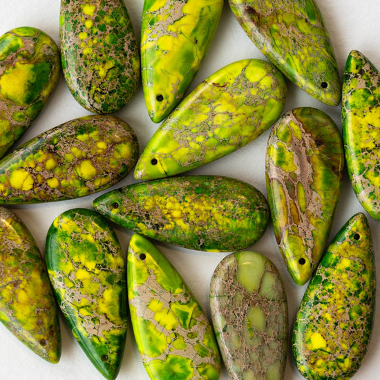 13x35mm Impression Jasper Teardrops - Green - 2 Beads