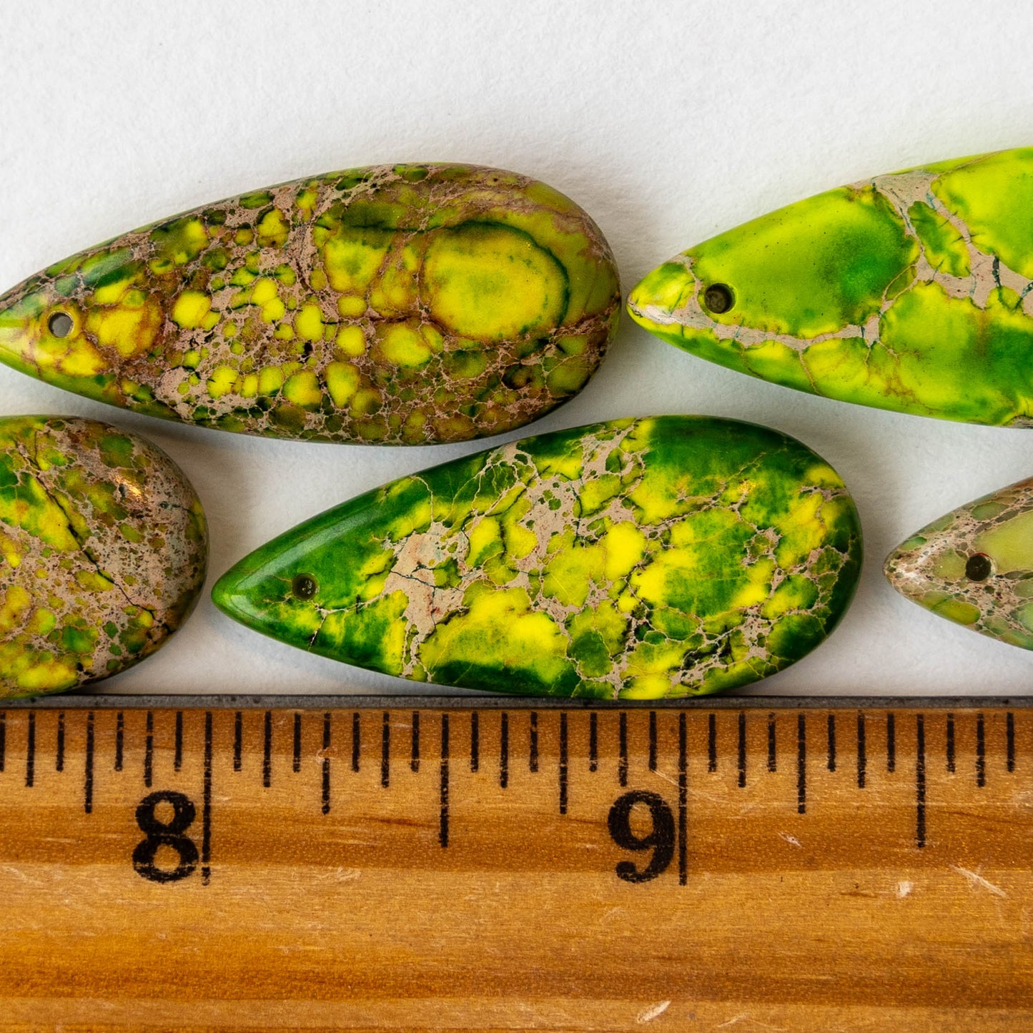 13x35mm Impression Jasper Teardrops - Green - 2 Beads