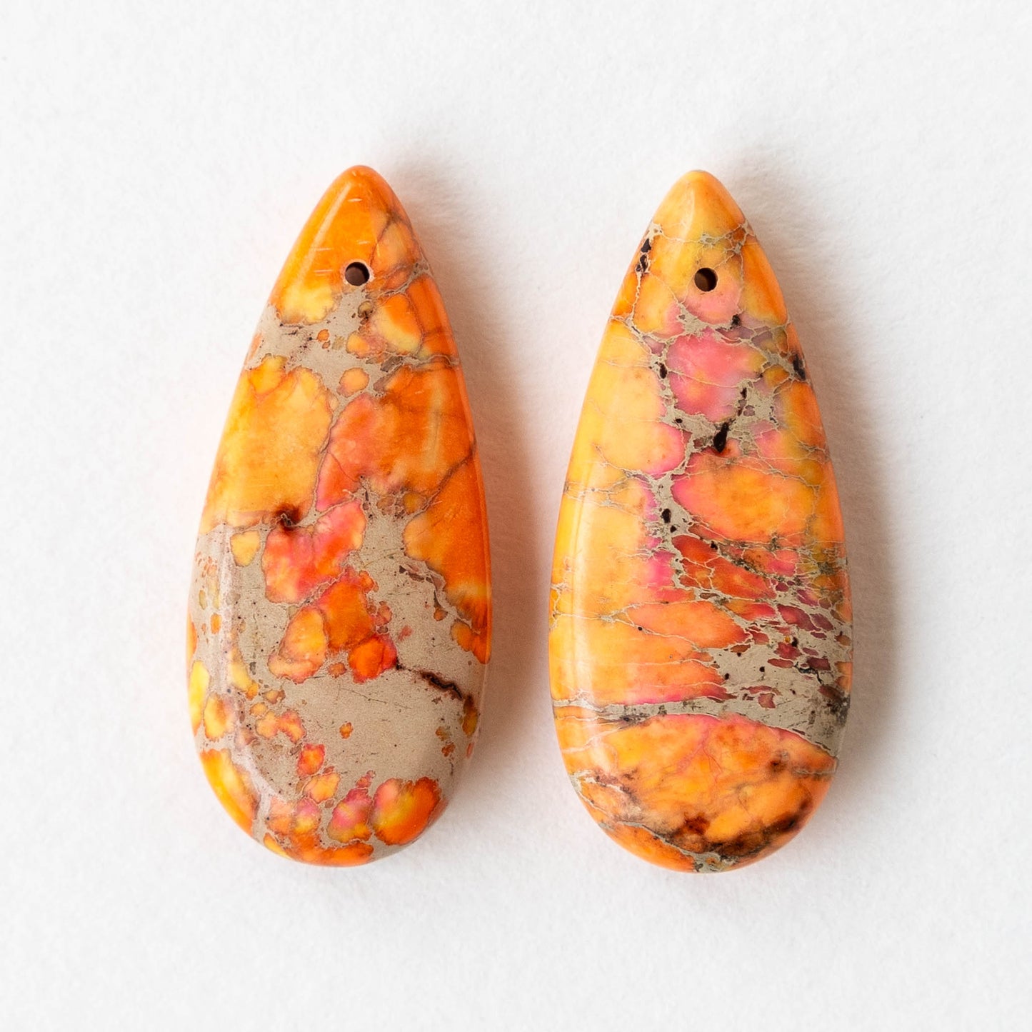 13x35mm Impression Jasper Teardrops - Orange - 2 Beads