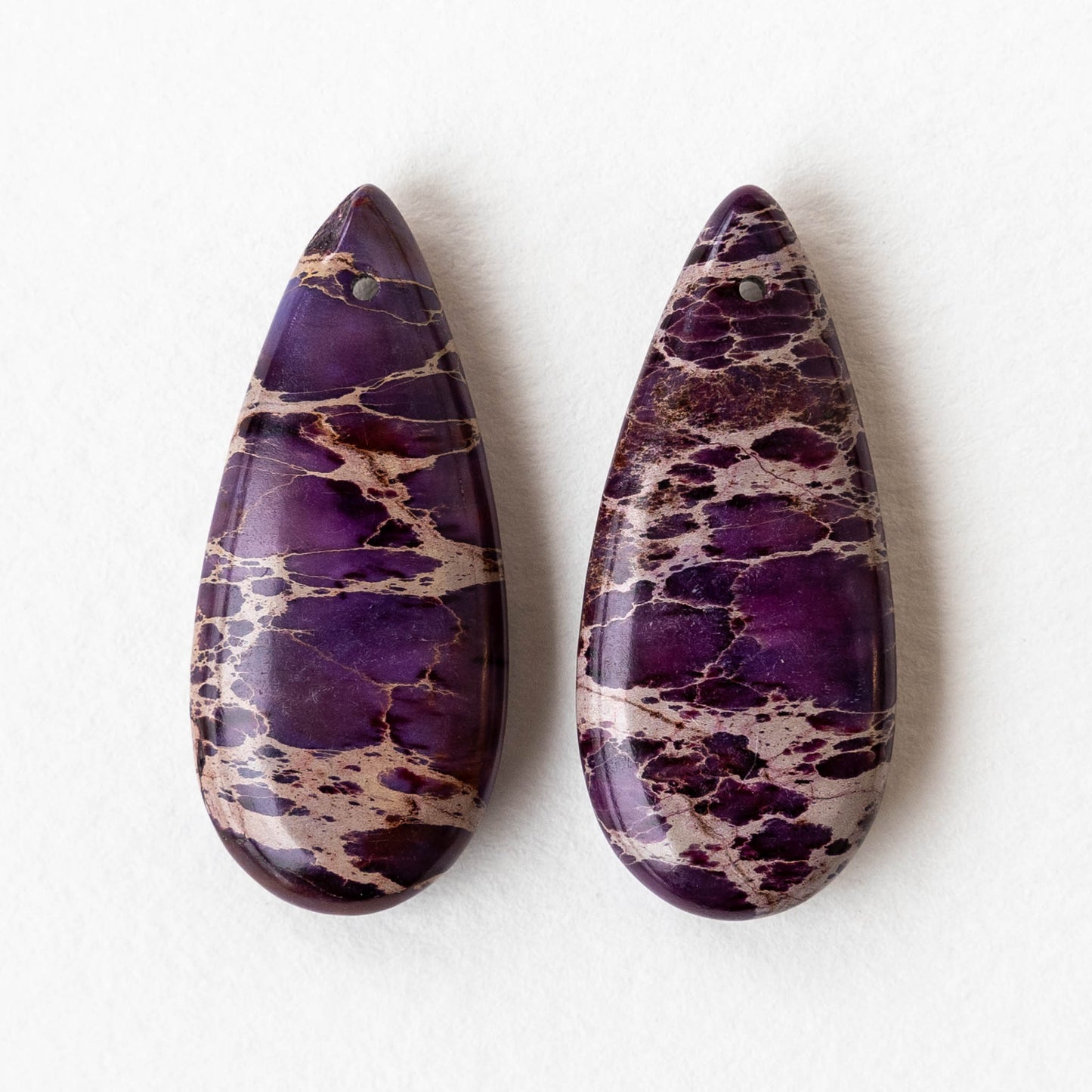 13x35mm Impression Jasper Teardrops - Purple - 2 Beads